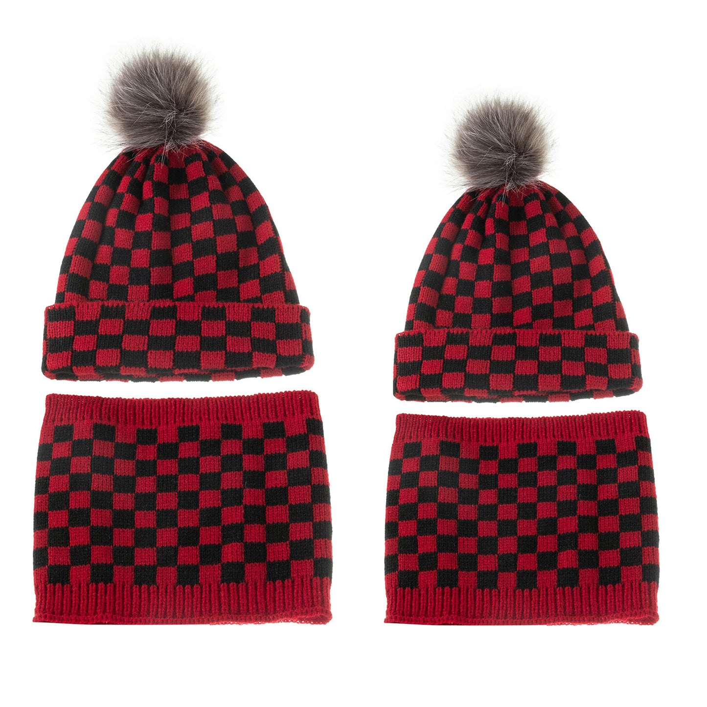Matching Checkered Beanies and Scarf Set by JOYDAY