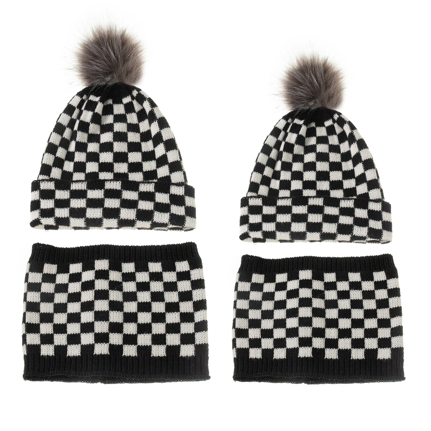 Matching Checkered Beanies and Scarf Set by JOYDAY