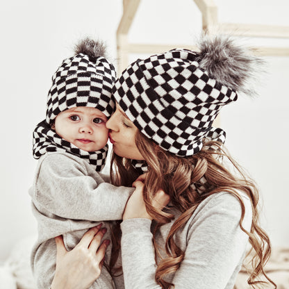 Matching Checkered Beanies and Scarf Set by JOYDAY