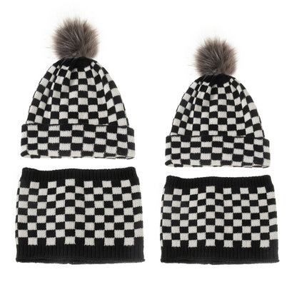 Matching Checkered Beanies and Scarf Set by JOYDAY