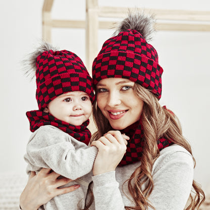 Matching Checkered Beanies and Scarf Set by JOYDAY
